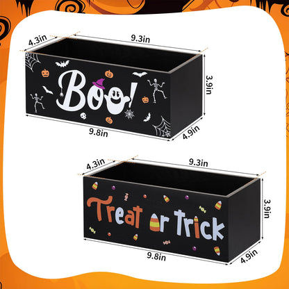 BOUTICOL 2 PCS Halloween Candy Bowl Dish Trick or Treat Wooden Candy Dish Holders Corn Spider Ghost Wood Candies Serving Bowl Tableware for Halloween Haunted House Corn Holiday Decor