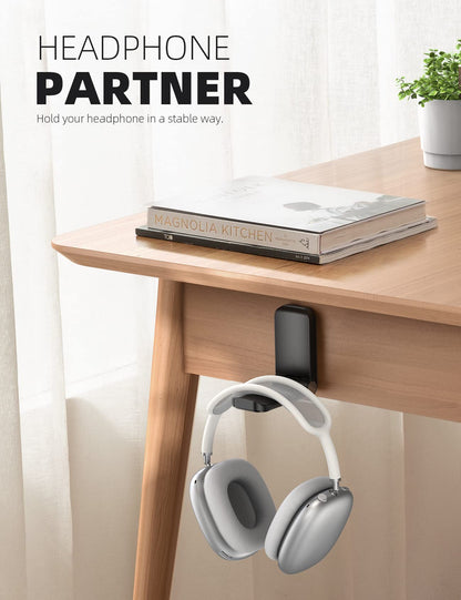 Lamicall Headphone Stand, Sticky Headset Hanger - Adhesive Headphone Holder Hook Mount, Headset Stand Holder Clip Under Desk, Earphone Clamp for Airpods Max, HyperX, Sennheiser, Mother's Day