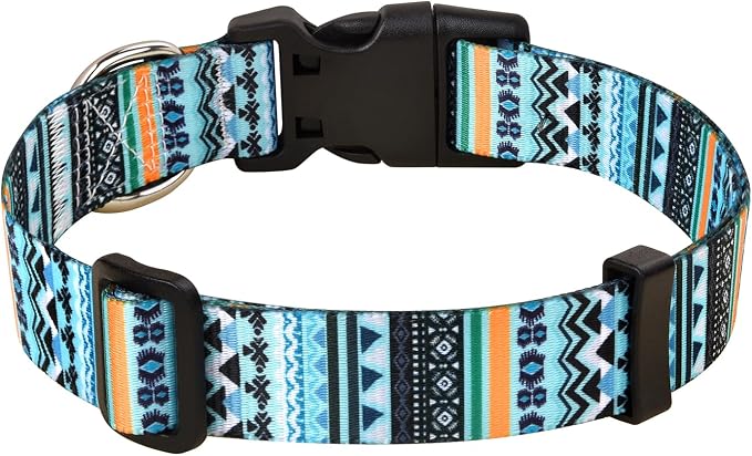 MarukoPet Dog Collar, Adjustable for Small Medium Large Dogs Puppy, Cute Design with Bohemia Floral Tribal Geometric Patterns Boys Girls Dog Collar(Green Bohemia-S)
