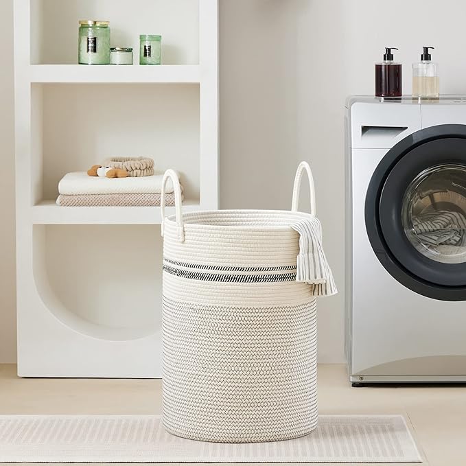 VIPOSCO Large Laundry Hamper, Tall Woven Rope Storage Basket