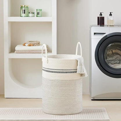 VIPOSCO Large Laundry Hamper, Tall Woven Rope Storage Basket