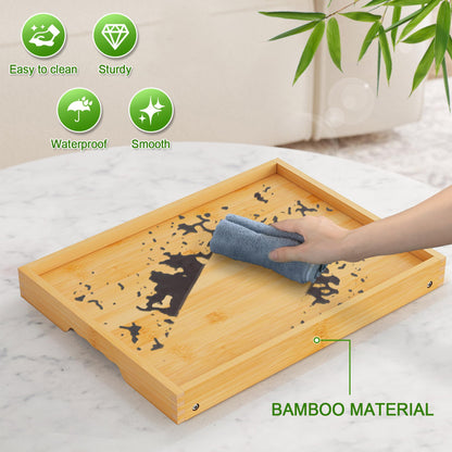 Youpehom Bed Tray Table with Folding Legs,Bamboo Breakfast in Bed for Kitchen Serving Tray,Sofa,Eating,Used As Laptop Desk Snack Tray (Bamboo, Medium)