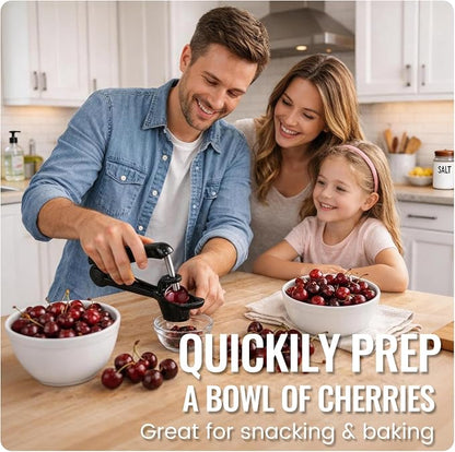Cherry Pitter, Easy Pitting Cherry Stoner, Stainless Steel Cherries Corer Pitter Tool w/Silicone Cup, Safety Lock Design, Cherry Pit Remover Pitter for Quick, Mess-Free Pitting, Dishwasher Safe