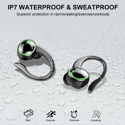 Wireless Earbuds Sports, Bluetooth 5.4 Headphones Hifi Stereo, 50H Playback Over-Ear buds with ENC Noise Cancelling Mic, Earphones with Earhooks, IP7 Waterproof Fitness Headset for Gym Running Workout