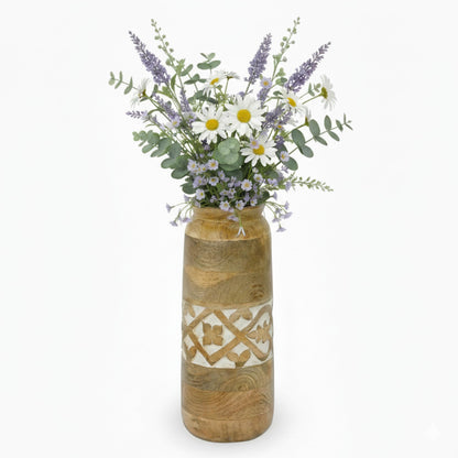 Mela Artisans Mollem 12" Mango Wood Vase with 3.6" Top Opening – Wooden Flower Vase with Medium Burnt Finish for Entryway Decor, Dining Table Centerpiece & Rustic Home Decor