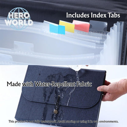 Fabric Expanding File Folder Document Organizer A4, 13‑Pocket Indexed File Case (Gray)