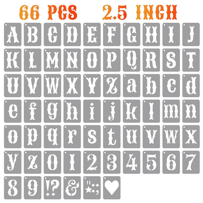 ASMPIO 2.5 Inch Alphabet Letter Stencils Kits, 66 Pcs Drawing Templates for Painting on Wood, Wall, Fabric, Reusable Letter Symbol Number Plastic Art Craft Stencils
