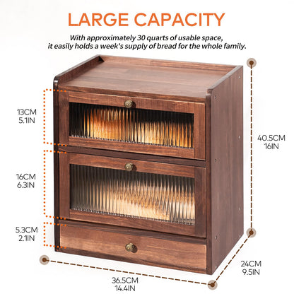 CheerNest Solid Wood Bread Box and 3 Tier Coffee Bar Rack for Kitchen Countertop, Brown