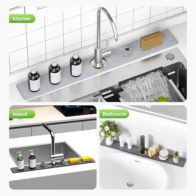 30" x 4" Stone Faucet Mat for Kitchen Sink, Quick Drying Diatomite Sink Tray