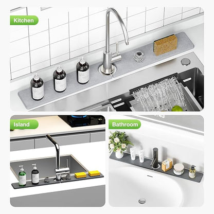 30" x 4" Stone Faucet Mat for Kitchen Sink, Quick Drying Diatomite Sink Tray