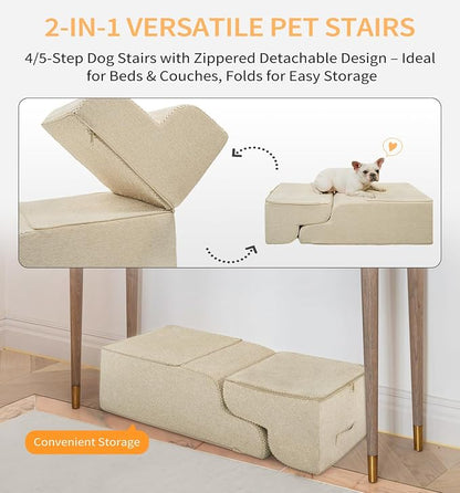 Made4Pets Dog Stairs Ramp for Small Dogs 15.7" H, 3-Step Dog Steps for Bed Couch Sofa and Chair, 35D Foam Pet Steps for Small Dogs and Cats, Non-Slip Bottom Pet Stairs, Beige