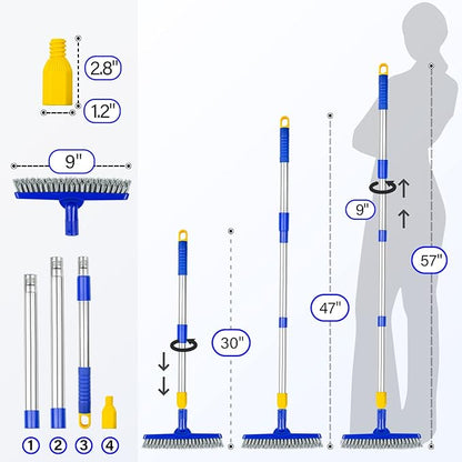ITTAR Grout Brush with Long Adjustable Handle, Swivel Scrub Brush, V-Shape