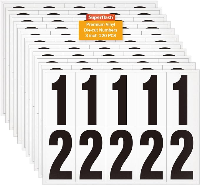 3 inch Adhesive Numbers for Mailbox, Vinyl Reflective Mailbox Number Stickers, 120 Pcs Self Adhesive Number Decals, Pre Spaced Number Signs, for Outside, House, Trash Cans Decal , Cars, Door (Black/White)