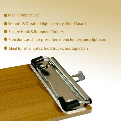 HXymxkeqi 10Pcs High - Density Wood Board Check Presenter, Mini Clipboard & Menu Holder for Restaurants, Cafe, Office, 8x4inch with Hook (10, High - Density Wood Board, 8"x4")