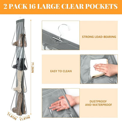 Windyun Sets 16 Large Clear Pockets Fabric Dual Sided Hanging Shoe Rack