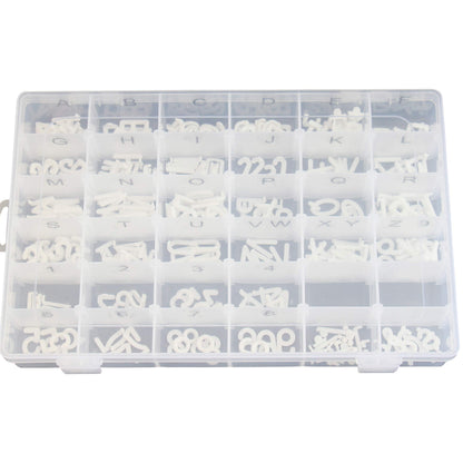 Plastic Organizer Container Box with Adjustable Dividers - 36 Compartments for Letter Board Letters - Stickers Pre Applied to Dividers