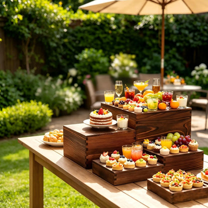 WQLLWFC 6 Pack Wooden Buffet Risers 12inch Square Wood Cupcake Dessert Food Display Stands, Rustic Buffet Catering Supplies Display for Party, Wedding, Catering, Birthday and Home Decor