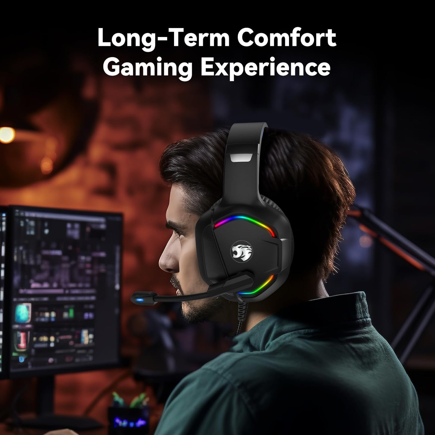Gaming Headset with Microphone for Pc, Xbox One Series X/s, Ps4, Ps5, Switch, Stereo Wired Noise Cancelling Over-Ear Headphones with Mic, RGB, for Computer, Laptop, Mac, Nintendo (Blue)