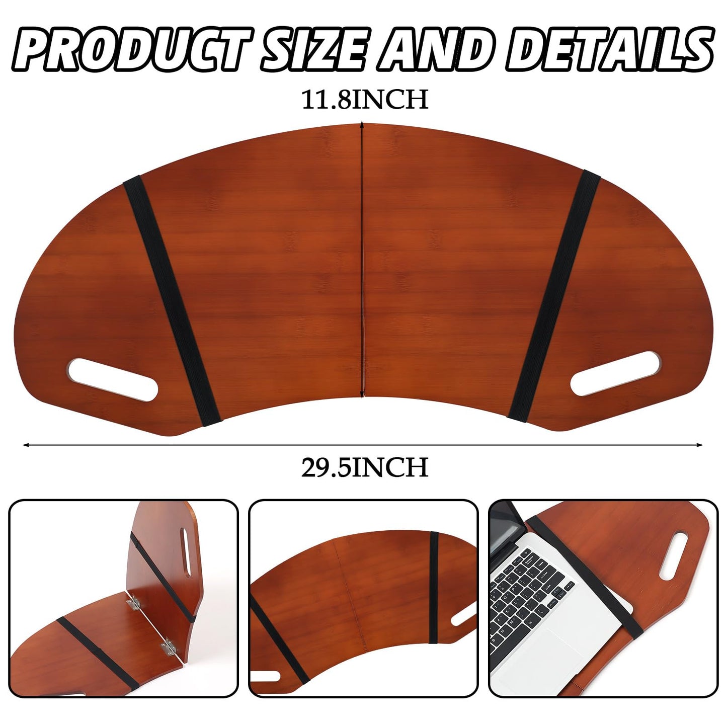 GlikCeil 29.5" Wood Curved Lap Desk Table Tray with Handles Wooden Foldable Desk Curved Bed Lap Board Keyboard Tray for Laptop Computer Mouse(Reddish Brown)