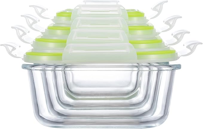 S SALIENT Airtight Meal Prep Containers for Food Storage [24 Piece] Leak Proof, Glass Bento Boxes for Lunch (12 lids & 12 Containers)