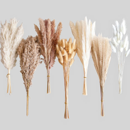 Bannifll 125 PCS Dried Pampas Grass Bouquet, Boho Table Decor, Bunny Tails Dried Flowers, Brown Pampas, White Pampas Grass for Weddings, Home Decor, Rustic Parties, and Baby Shower Decorations