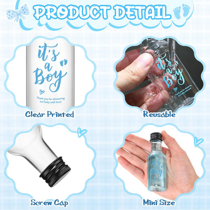 Boao 50 Pcs Baby Shower Favors for Guests Include 50 It's a Boy 1.7oz Mini Empty Plastic Alcohol Shot Bottles with 1 Funnel Baby Shower Return Gift for Guests Gender Reveal Gifts Ideas