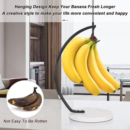 Livabber Flat Wooden Napkin Holder+Marble Banana Holder, Metal Napkin Holder with Weighted Tension Arm and Banana Hanger with Single Hook for Countertop, Kitchen, Dining Room (Black)