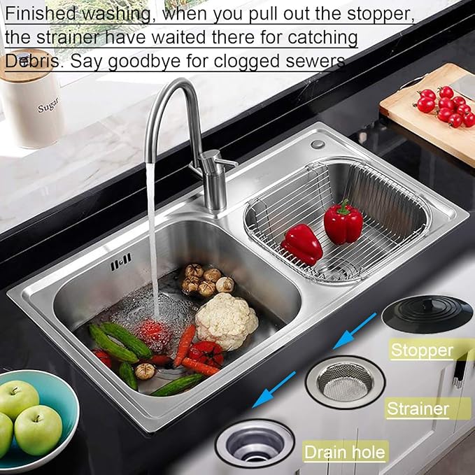 4PCS Kitchen Sink Strainer Stopper Kit, Universal Silicone Sink Drain Plug Cover