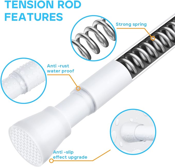 MEXAU 4 Pack White Tension Curtain Rod for Windows 30 To 64 Inch White Tension Rod 7/8" Adjustable Spring Curtain Rod No Drilling Tension Shower Curtain Rods for Closet Doorways