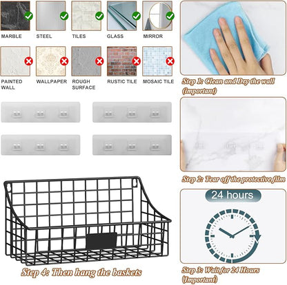 Hanging Wall Wire Basket-4Pack, Large Metal Organizer Baskets & Bathroom Shower