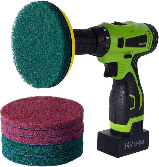 Kichwit 5 Inch Drill Powered Brush Tile Scrubber Scouring Pads, 2 Different