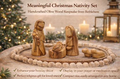 Zuluf Small Olive Wood Holy Family Figurines – Hand-Carved Nativity Set Scene with Joseph, Mary & Baby Jesus – Wooden Christmas Tree Decor for Catholic Indoor Display – HOF035