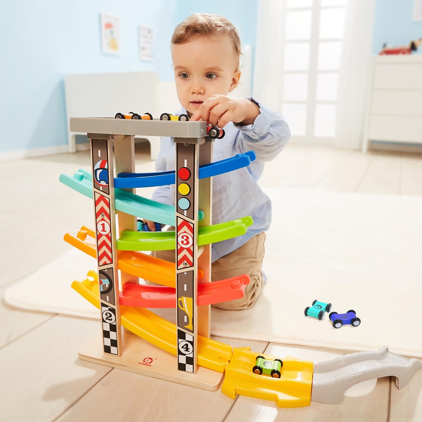 TOP Bright Car Ramp Replacement Toy with 12 Small Cars