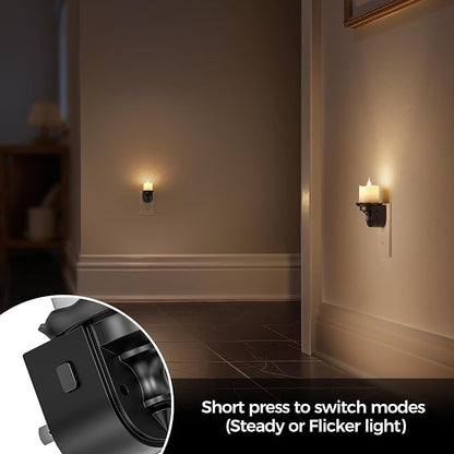 Briignite Candle Night Light, Warm White Night Lights Plug into Wall 2 Pack, LED Flicker Candle Night Light with Light Sensor, 0-100LM Dimmable Nightlight for Kids Hallway Bathroom