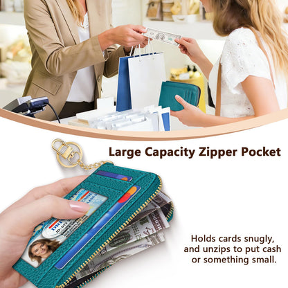 GIANCOMICS Slim Wallet Credit Card Holder Women, Peacock Blue Rfid Blocking Small Card Case, Keychain Thin Pocket Curved Zipper Wallet, Travel Card Holder PU Leather ID Window, Ladies Female Gifts