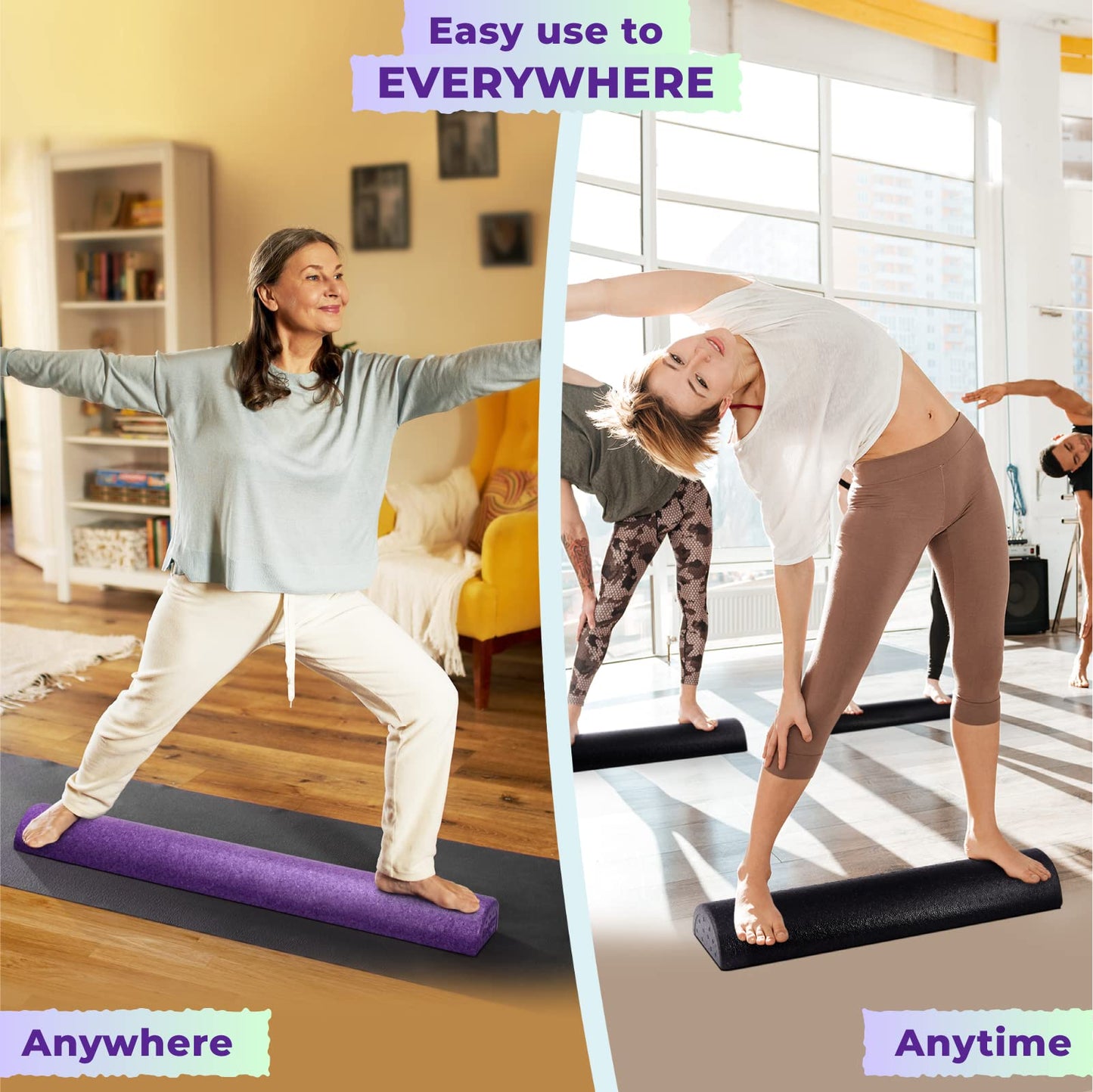 Yes4All High-Density EPP Half Round Back Roller Foam, Exercise Foam Roller for Yoga, Pilates & Stretching - 12, 18, 24, 36 inch