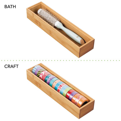 mDesign Slim Wooden Bamboo Drawer Organizer for Office - 12" Long Stackable Storage Box Tray for Desk Drawers/Cabinet - Junk Drawer and Accessories Organization - Echo Collection, 2 Pack, Natural Wood