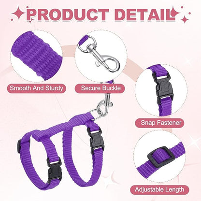 Rabbit Harness and Leash, Escape Proof Bunny Cat Leash Small Animal Harness Soft Adjustable Buckle(2Pcs, Purple) for Bunny Kitten Cats Puppies Walking Hiking Training
