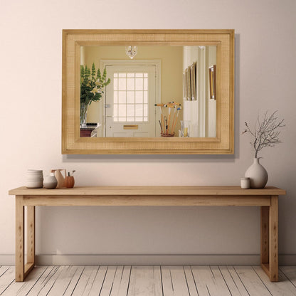 WallBeyond Rattan Wall Mirror Rectangle, 32 X 44 inch Rattan Mirror with Wooden Framed for Wall Decor Bathroom, Living Room, Entryway, Farmhouse, Bedroom