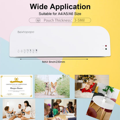 Laminator, A4 Laminater Machine, 9 Inch Thermal Laminater Machine, 4 in 1 Personal Desktop Cold Laminator with Paper Cutter and Corner Rounder 15 Laminating Pouches for Office School Business Use