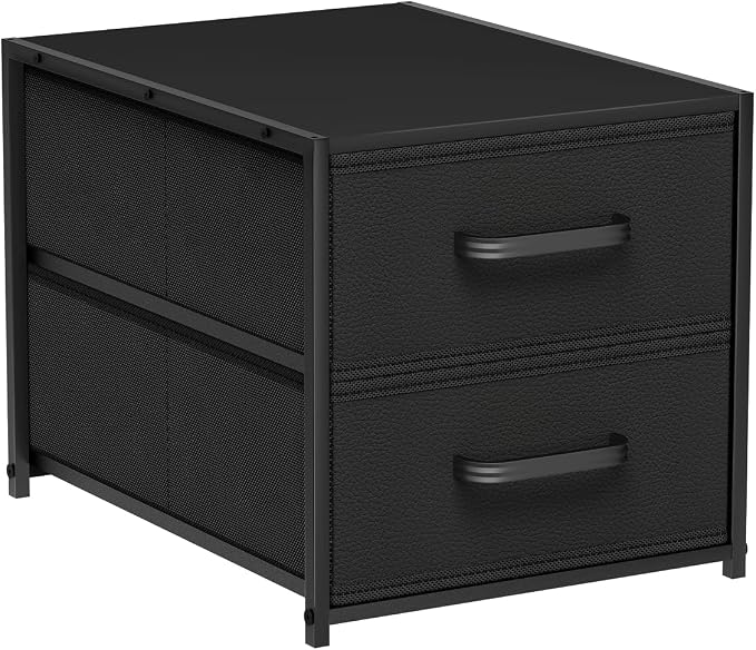 Homsorout 2 Drawers for Closet -Small Fabric Dresser Closet Storage | 1 Pack Black, Stackable Storage, Wooden Top & Metal Frame, Closet Drawer Units, For Bedroom, Dorm, Living room