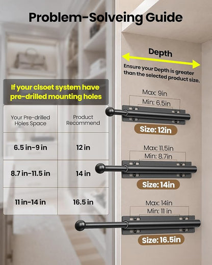 Supforce 16.5" Valet Rod for Closet Pull Out, Retractable Slide Out Valet Rod Closet Organization, Aluminum Valet Clothing Hanger Rods Perfect for Suits, Dresses & Freshly Pressed Clothes, Black