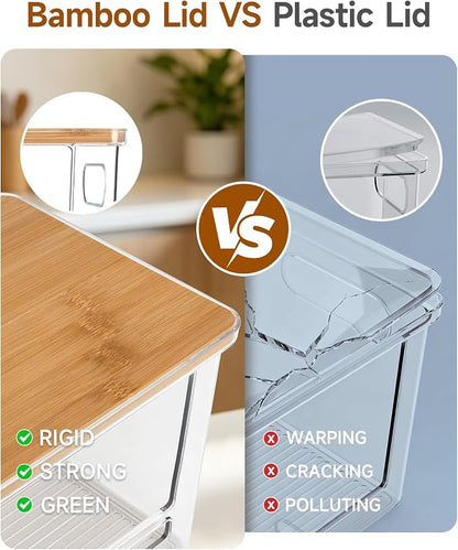 Trash Bag Dispenser 2 Pack - Under Sink Organizer, Plastic Bag Holder, Stackable Acrylic Garbage Bag Storage with Bamboo Lid for Kitchen Cabinet, 13/30/33 Gallon Grocery Bag Dispenser