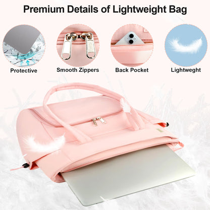 Veirdro Work Laptop Tote Bag for Women with Insulated Lunch Compartment, Lightweight Puffy Lunch Tote Bag with 15.6 Inch Laptop Compartment, Quilted Laptop Bags for Office Commuter Teacher Nurse Pink