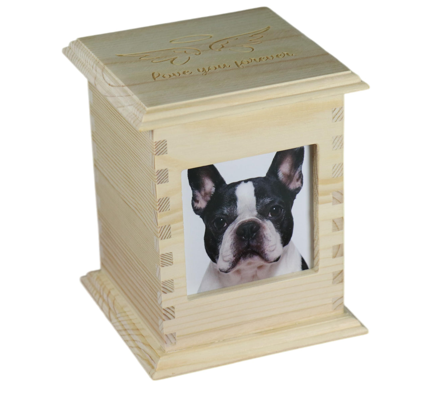 Pet Memorial Urn for Dogs & Cats with Photo Frame, Wooden Keepsake Ashes Box with Engraved Lid, Sympathy Gift for Loss of Pet, Decorative Memorial Box for Home Display