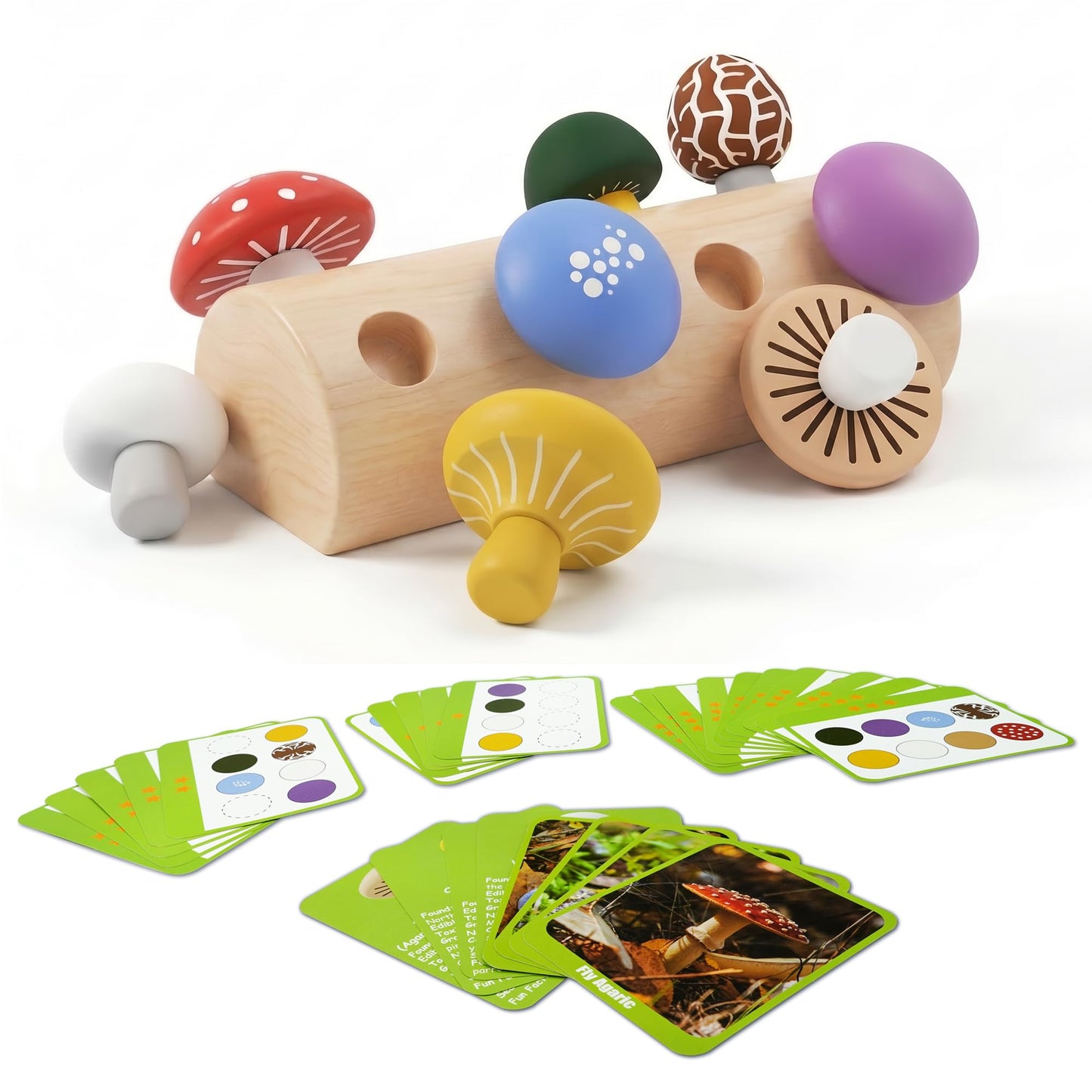 minewon Mushroom Montessori Wooden Educational Toy for Toddlers 18M+ – Preschool Learning Playset, Fine Motor & Color Recognition Kids Toy