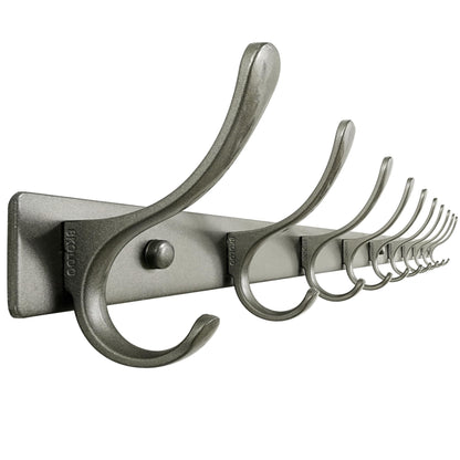 SKOLOO Coat Rack Wall Mounted - 10 Hooks, Heavy Duty, Stainless Steel, Metal Wall Hanger, Sturdy Coat Hooks for Hanging Coats, Jacket, Clothes, Hat, Matte Grey