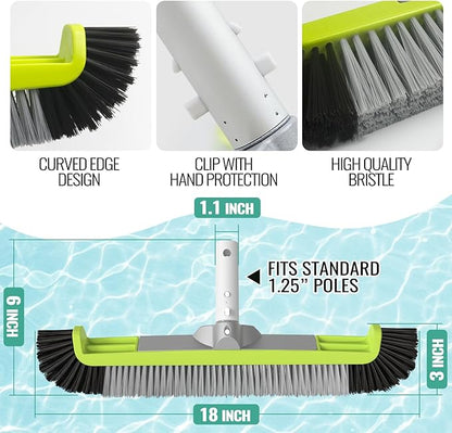 18" Pool Brush Head for Cleaning Swimming Pool Walls, Curved Ends