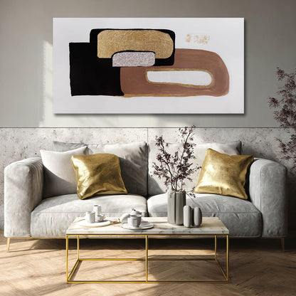 NBAODAN Minimalist Room Decor Black Brown and White Wall Art Modern Abstract Wall Decor Gold Foil Painting on Canvas Artwork for Living Room Bedroom 24x48 Inch