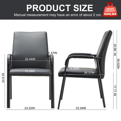 VACYOVKE Office Guest Reception Chair 600 lbs Capacity Leather Conference Room Chairs with Padded Armrests No Wheels Desk Chair Black